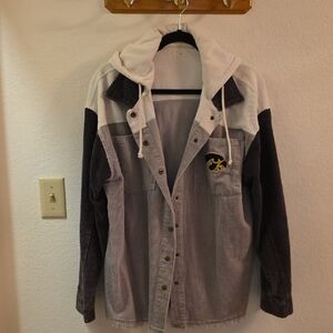 Gray and Black Hooded Corduroy Jacket